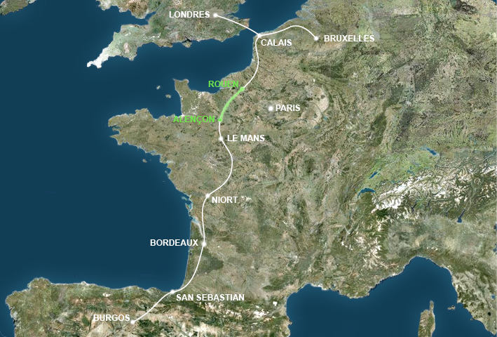 L'axe Calais-Bayonne existe, c'est l'A28 et l'A10